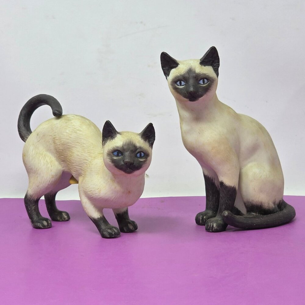 Vintage Siamese Cat Figurines Set Hand-Painted Ceramic Collectibles MCM